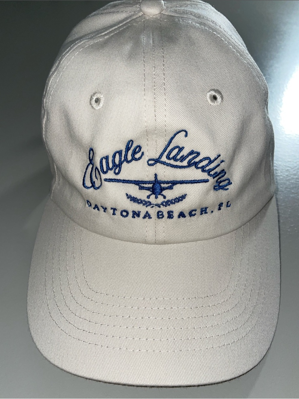 Daytona Beach White/Cream Baseball Cap with Blue Embroidery